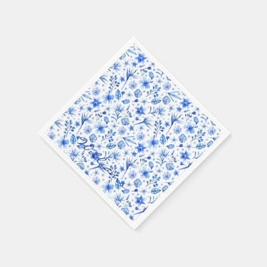 Naam Tropische Bloemen Kobalt Blauwe Cocktail Servet (Hoek)