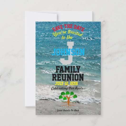 Naam Tropische Familie Reunion met om het even wel Save The Date (Voorkant)