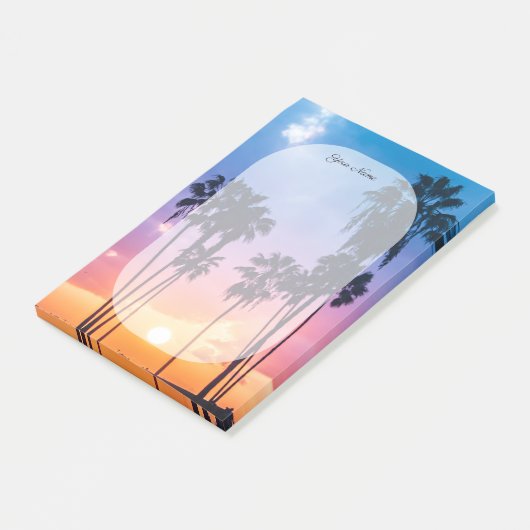 Naam Tropische Vibrant Rainbow Sunset Palm Tree Post-it® Notes (Schuin)