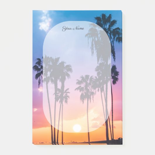 Naam Tropische Vibrant Rainbow Sunset Palm Tree Post-it® Notes (Voorkant)