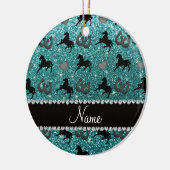 Naam turkooise glitter paarden harten hoefijzer keramisch ornament (Links)