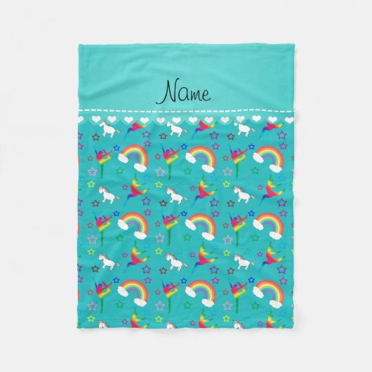 Naam turkooise gymnastics rainbows unicorns fleece deken (Voorkant)