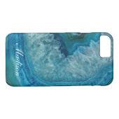 Naam Turquoise Blue Agate Geode Monogram Case-Mate iPhone Case (Achterkant (Horizontaal))