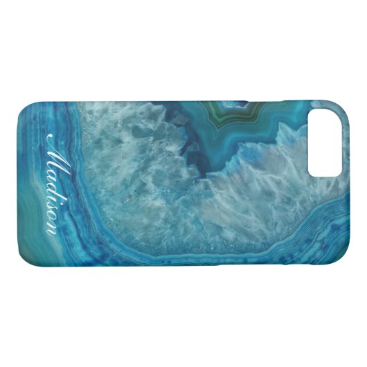 Naam Turquoise Blue Agate Geode Monogram Case-Mate iPhone Case (Achterkant (Horizontaal))