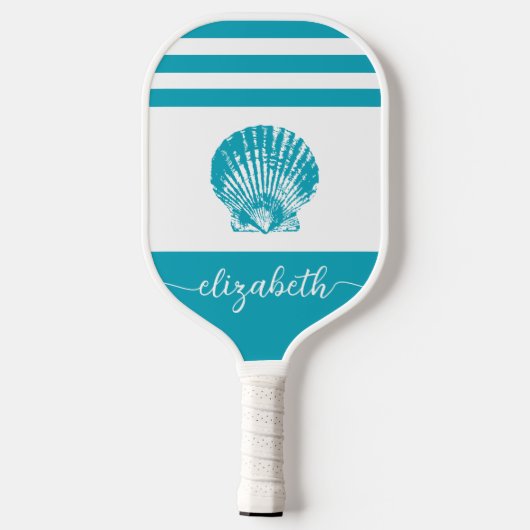  naam turquoise blue kuststrand seashell pickleball paddle (Achterkant)