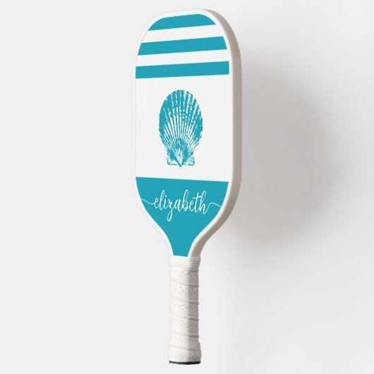 naam turquoise blue kuststrand seashell pickleball paddle (Links)