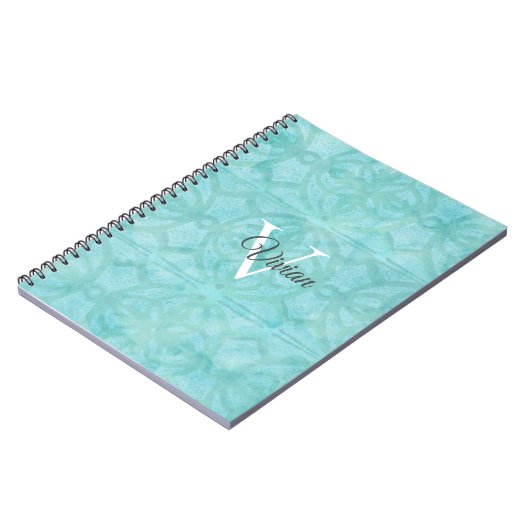 Naam Turquoise Blue Waterverf Monogram Notitieboek (Linkerzijde)