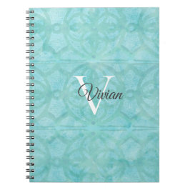 Naam Turquoise Blue Waterverf Monogram Notitieboek