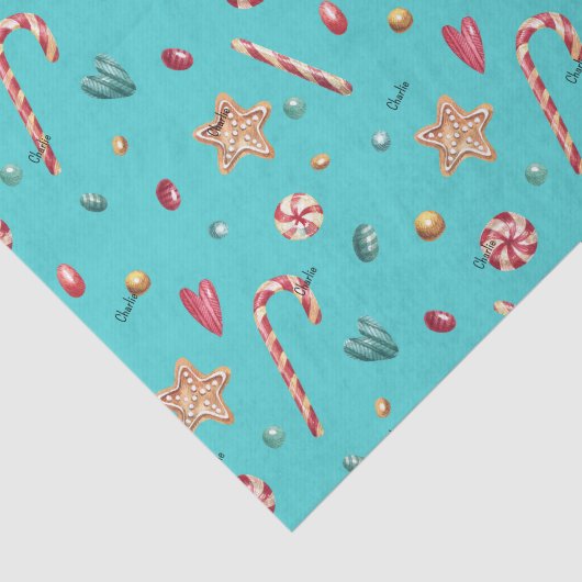 Naam, Turquoise Candy Cookies Kerstmis Tissuepapier (Detail)