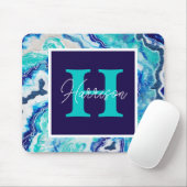 Naam Turquoise en Blue Marble Monogram Muismat (Met muis)