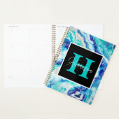 Naam Turquoise en Blue Marble Monogram Planner (Display)