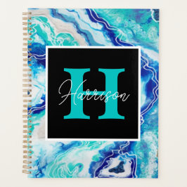 Naam Turquoise en Blue Marble Monogram Planner