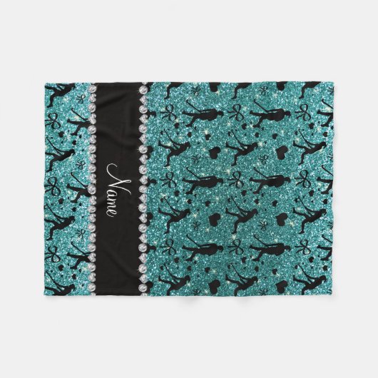 Naam turquoise glitter field hockey hearts bows fleece deken (Voorkant (Horizontaal))