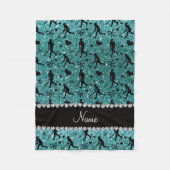 Naam turquoise glitter field hockey hearts bows fleece deken (Voorkant)