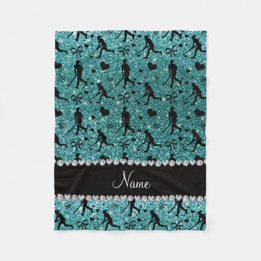 Naam turquoise glitter field hockey hearts bows fleece deken (Voorkant)