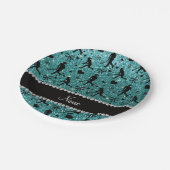 Naam turquoise glitter field hockey hearts bows papieren bordje (Gekanteld)