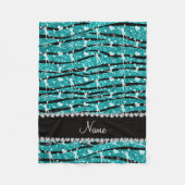Naam turquoise glitter zebra stripes cheerleading fleece deken (Voorkant)