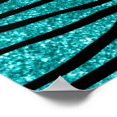 Naam turquoise glitter zebra stripes roze stripe poster (Hoek)