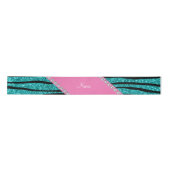 Naam turquoise glitter zebra stripes roze stripe satijnen lint (Voorkant)