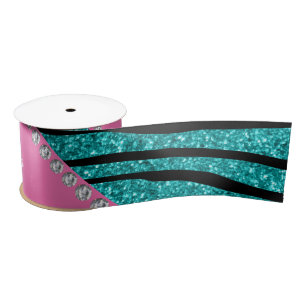 Naam turquoise glitter zebra stripes roze stripe satijnen lint