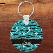 Naam turquoise gymnastics glitter zebra stripes sleutelhanger (Voorkant)