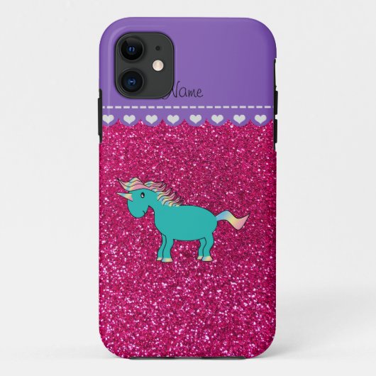 Naam turquoise unicorn neon hot roze glitter Case-Mate iPhone case (Achterkant)