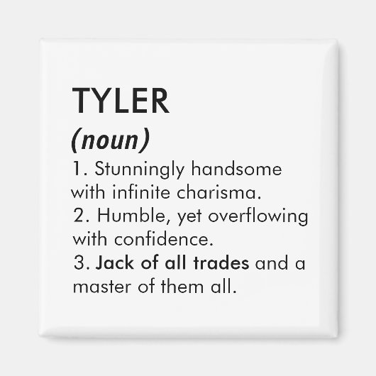 Naam Tyler, Bewerkbare naam, Aangepaste naam Magneet (Voorkant)