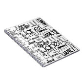Naam Typografie Black White Word Cloud Notitieboek (Rechterzijde)
