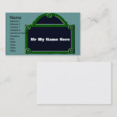 Naam uitgeeft in Parijs Street Sign. Visitekaartje (Voorkant / Achterkant)