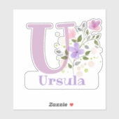 Naam Ursula & Initiaal met Floral Design Sticker (Vel)