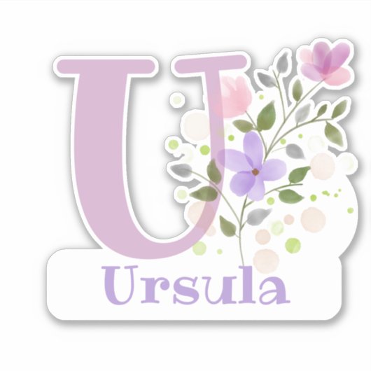 Naam Ursula & Initiaal met Floral Design Sticker (Voorkant)