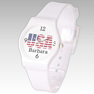 Naam, USA Stars & Stripes Wit Siliconen Strap Horloge