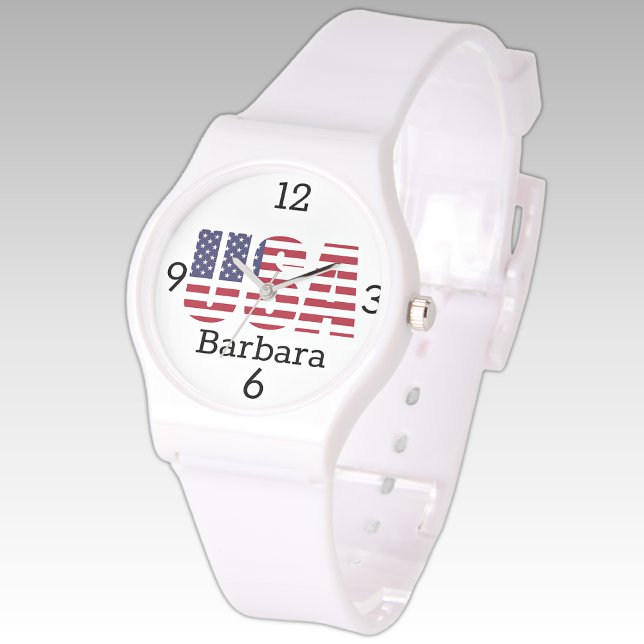 Naam, USA Stars & Stripes Wit Siliconen Strap Horloge (Creator heeft geüpload)