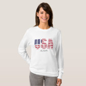 Naam, USA stencil ontwerp, Basic lange mouwen vrou T-shirt (Voorkant volledig)