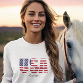 Naam, USA stencil ontwerp, Basic lange mouwen vrou T-shirt