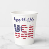 Naam, USA Vlag Stencil Happy 4th 8oz of 12oz Parti Papieren Bekers (Voorkant)