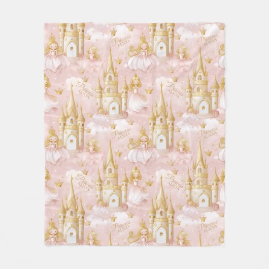 Naam Uw Prinses en Kasteel Roze ID1053 Fleece Deken (Voorkant)