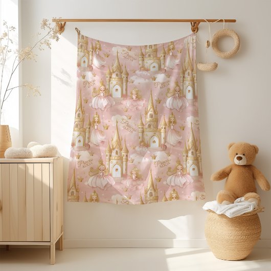 Naam Uw Prinses en Kasteel Roze ID1053 Fleece Deken