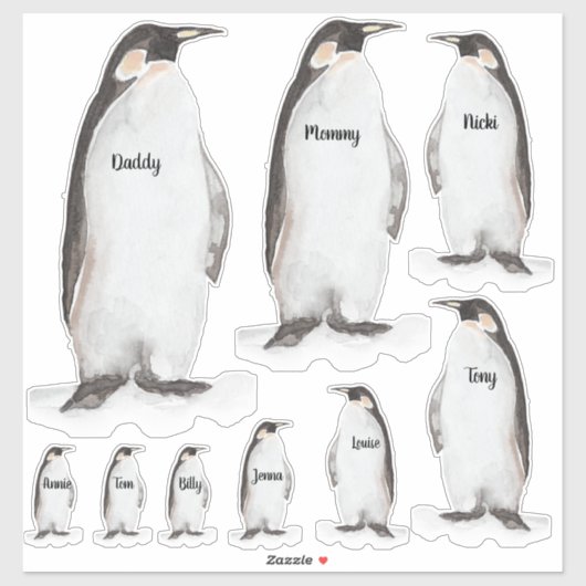 Naam Uw Winterpinguïn Familie van Nine Penguins Sticker (Vel)
