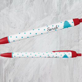 Naam || Vakantie Rood Afwerking, Blauwe Stippen, B Zwarte Inkt Pen