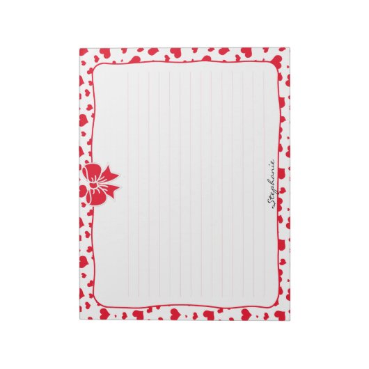 Naam: Valentijn Red Hearts Random Pattern Notitieblok (Linkerzijde)