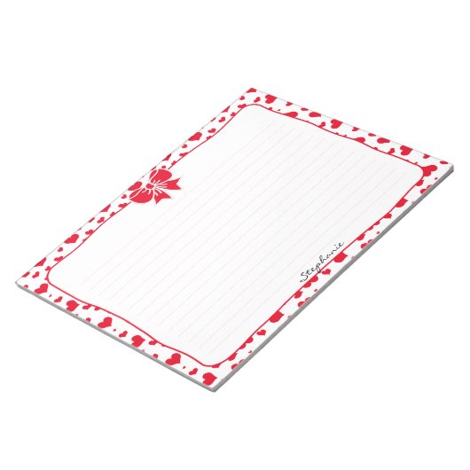 Naam: Valentijn Red Hearts Random Pattern Notitieblok (Schuin)