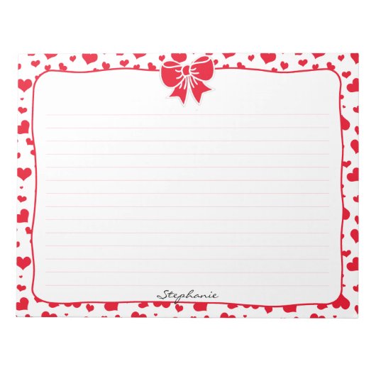 Naam: Valentijn Red Hearts Random Pattern Notitieblok (Voorkant)