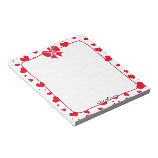 Naam: Valentijn Red Hearts Random Pattern Notitieblok (Schuin)