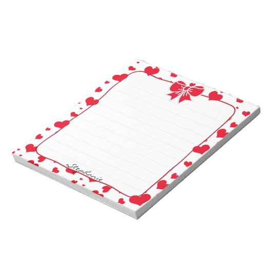 Naam: Valentijn Red Hearts Random Pattern Notitieblok (Linkerzijde)