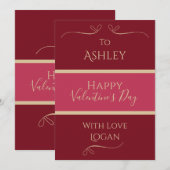 Naam Valentijnsdag Minimale Bourgogne Hot Pink Gol Feestdagenkaart (Voorkant / Achterkant)