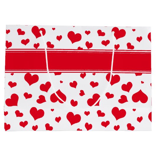 'Naam' Valentijnsdag Rood Random Hearts Patroon Groot Cadeauzakje (Achterkant)
