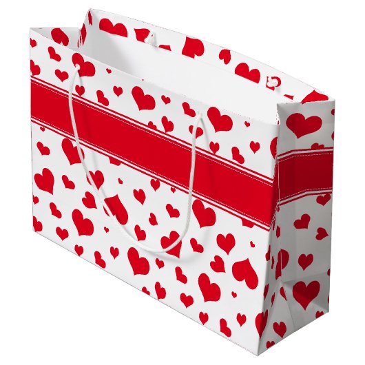 'Naam' Valentijnsdag Rood Random Hearts Patroon Groot Cadeauzakje (Achterkant Gekanteld)