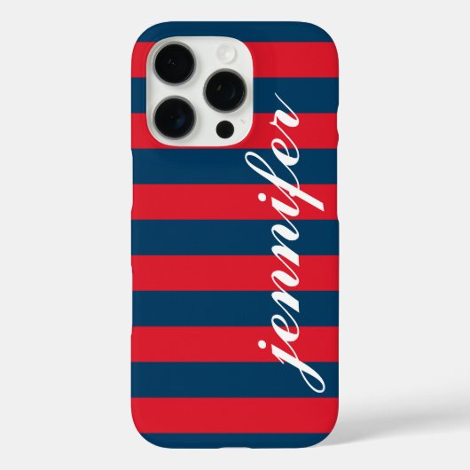 Naam van aangepast script voor rode en Navy Stripe Case-Mate iPhone Case (Achterkant)