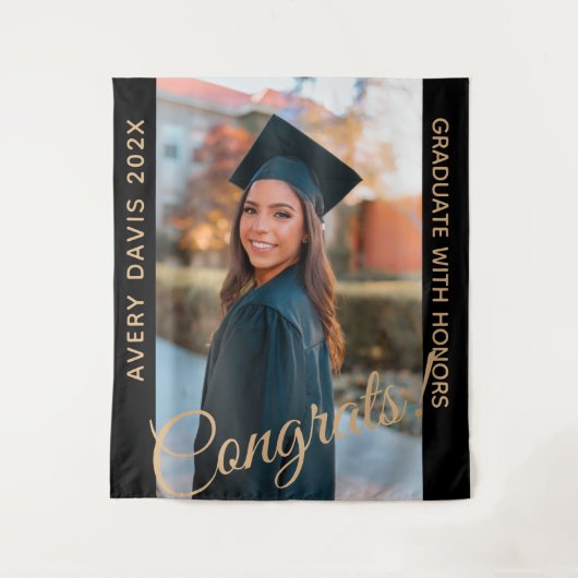 Naam van afgestudeerde foto jaar met ere graad wandkleed (Voorkant)